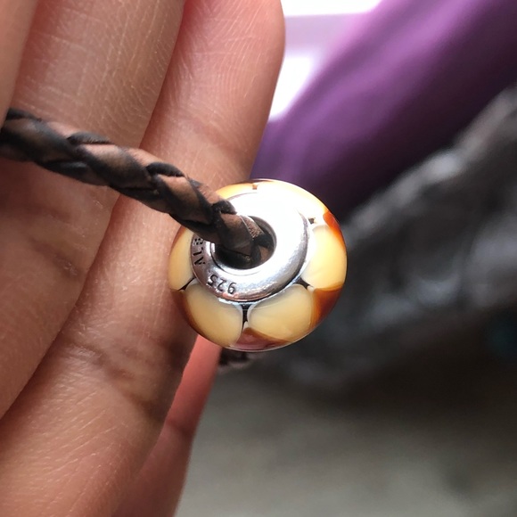 Pandora Brown Leather Bracelet Wrap Around Wrist Twice / Necklace with 11 Charms - Picture 12 of 13